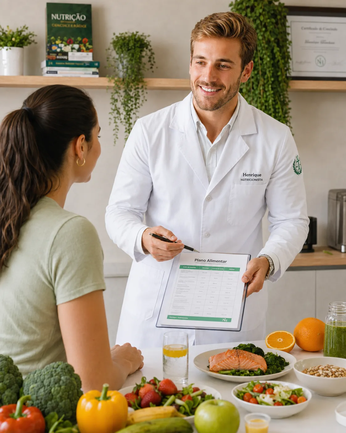 Dr. Henrique apresentando um plano alimentar